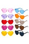Lot de 10 paires de lunettes de soleil en forme de cœur sans cadre transparentes multicolores pour femme 10 couleurs multico
