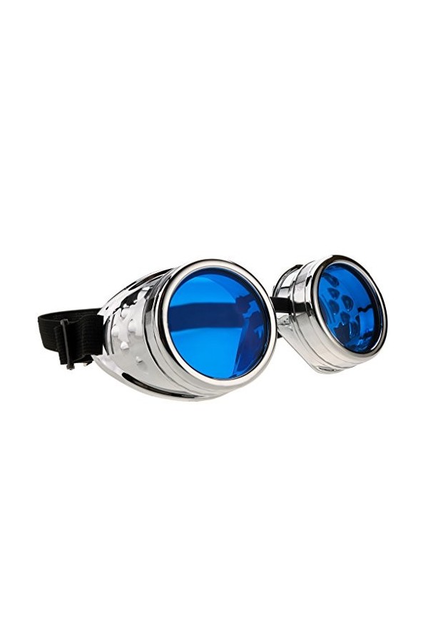 4sold Steampunk Blue Lenses Black Cyber Goggles Rave Goth Vintage Victorian Sunglasses Welding Cosplay Vintage Rustic Hippy P