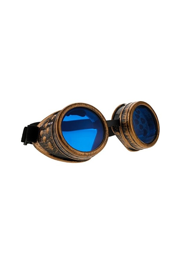 4sold Steampunk Blue Lenses Black Cyber Goggles Rave Goth Vintage Victorian Sunglasses Welding Cosplay Vintage Rustic Hippy P