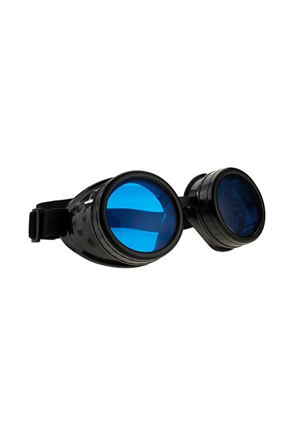 4sold Steampunk Blue Lenses Black Cyber Goggles Rave Goth Vintage Victorian Sunglasses Welding Cosplay Vintage Rustic Hippy P