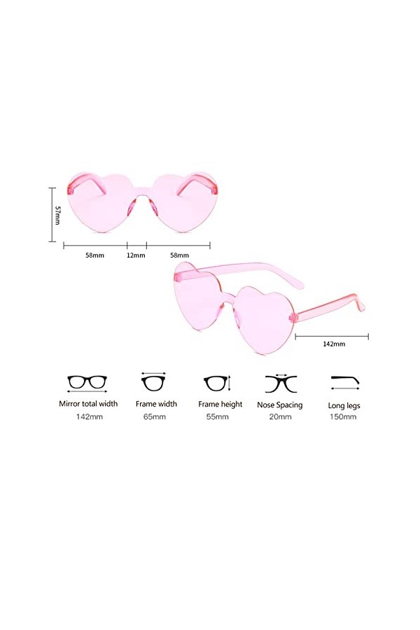 Lot de 2 paires de lunettes de soleil en forme de cœur hippie Lunettes rétro en forme de cœur en forme de cœur pour la plage,