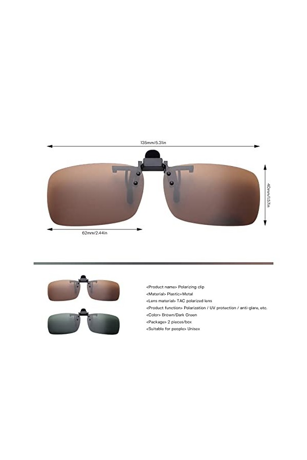 Skyzone Lunettes de soleil à clipser sur lunettes de vue pour femme homme, 2 paires de lunettes de soleil polarisées rabattab