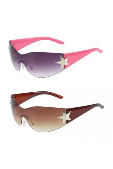 Lot de 2 lunettes de soleil Y2K Wraparound pour homme et femme,Avec étiquette en forme détoile,Pour lextérieur,Protection s