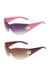 Lot de 2 lunettes de soleil Y2K Wraparound pour homme et femme,Avec étiquette en forme détoile,Pour lextérieur,Protection s