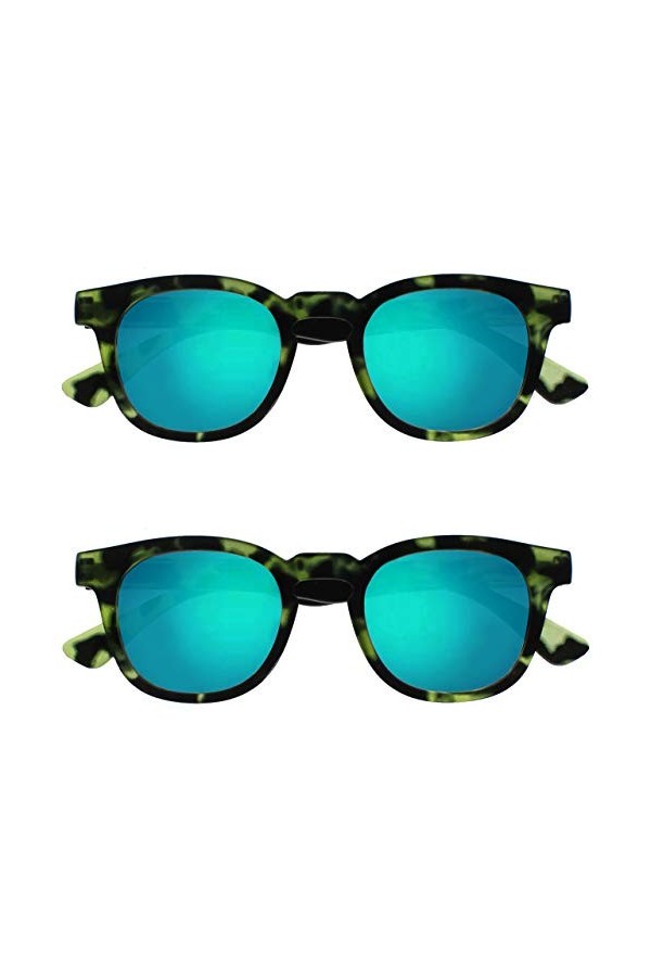 OPULIZE Bay Pack 2 En Miroir Épais Rond Hommes Femmes Écaille De Tortue Vert Mat Lecteurs Soleil Lunettes De Lecture SS97-6 +