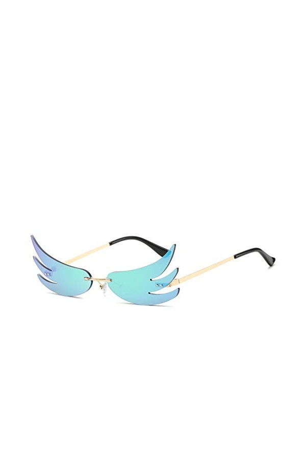 YIERJIU Lunettes Designer Lunettes de Soleil à Ailes sans Monture Femmes coloré Lunettes de Soleil de Mode Miroir Flamme Lune