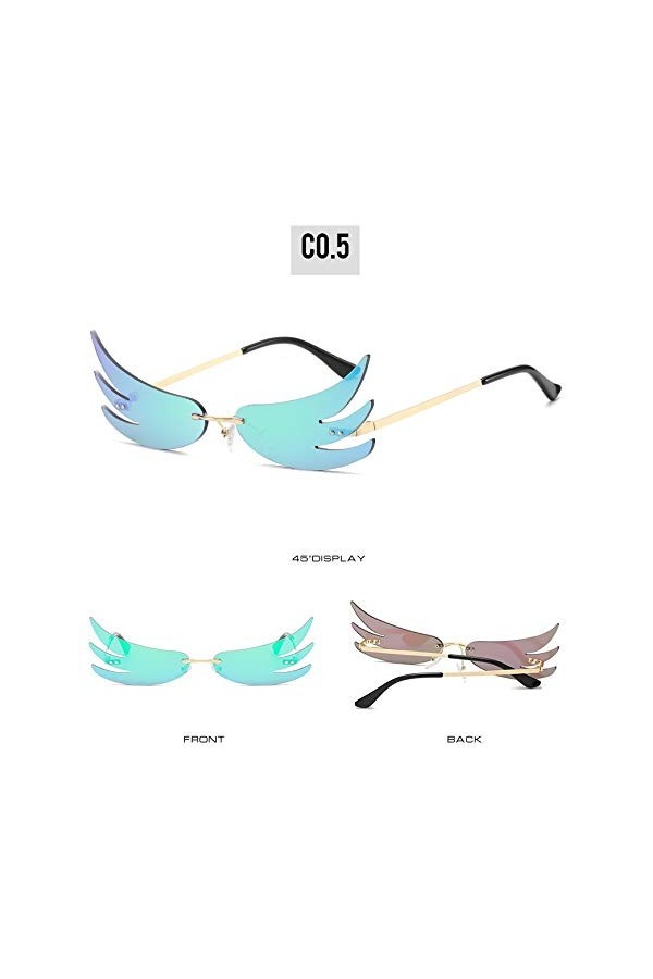 YIERJIU Lunettes Designer Lunettes de Soleil à Ailes sans Monture Femmes coloré Lunettes de Soleil de Mode Miroir Flamme Lune