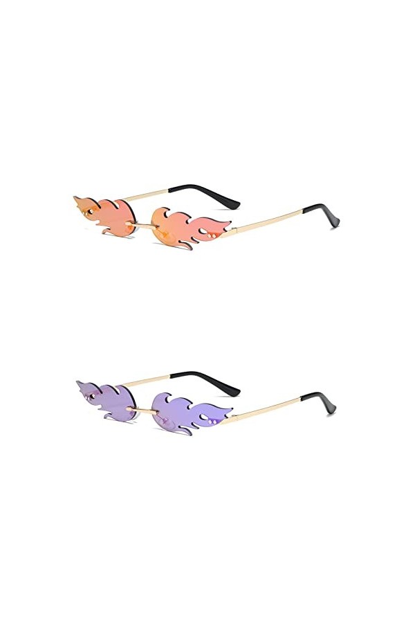 2 Pièces Lunette Flamme, Feu Lunettes de Soleil Sans Monture, Feu Flamme Lunettes de Soleil, Lunettes de Soleil Unisexes Flam