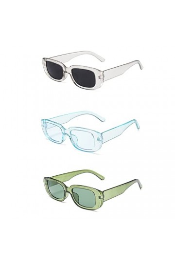3 Pièces Lunettes de Soleil Rectangulaires pour Femmes, Lunettes de Soleil Rétro Rectangulaires, Hommes Lunettes de Soleil, F