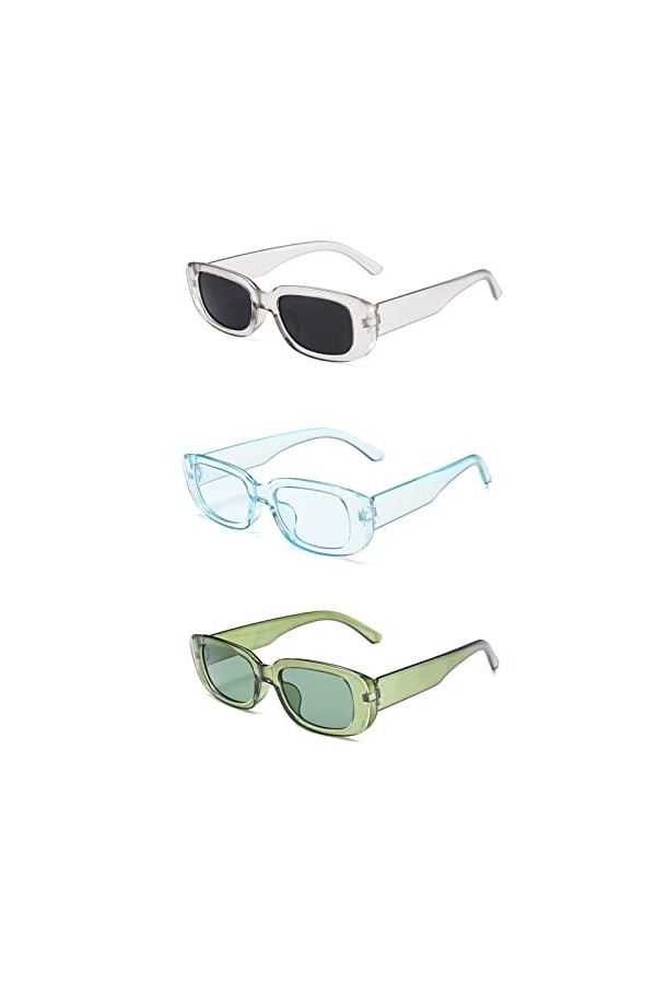 3 Pièces Lunettes de Soleil Rectangulaires pour Femmes, Lunettes de Soleil Rétro Rectangulaires, Hommes Lunettes de Soleil, F