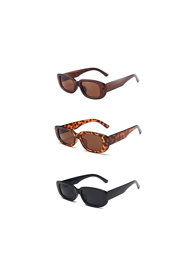 3 Pièces Lunettes de Soleil Rectangulaires pour Femmes, Lunettes de Soleil Rétro Rectangulaires, Hommes Lunettes de Soleil, F
