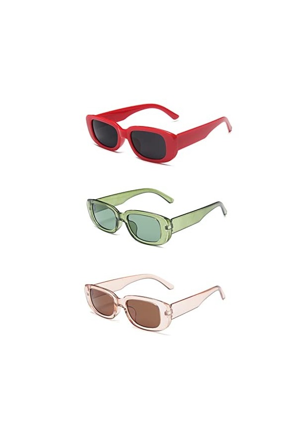 3 Pièces Lunettes de Soleil Rectangulaires pour Femmes, Lunettes de Soleil Rétro Rectangulaires, Hommes Lunettes de Soleil, F