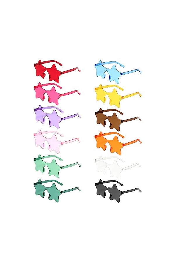 dogmoon Lot de 12 paires de lunettes de soleil pentagramme amusantes - Lunettes de soleil sans monture - Pour homme et femme 