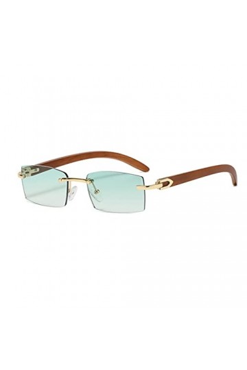 ZAGZIG Été extérieur sans Monture Rectangle Luxe Lunettes De Soleil pour Homme Femmes Mode Ultra Clair Bois Grain Lunettes De