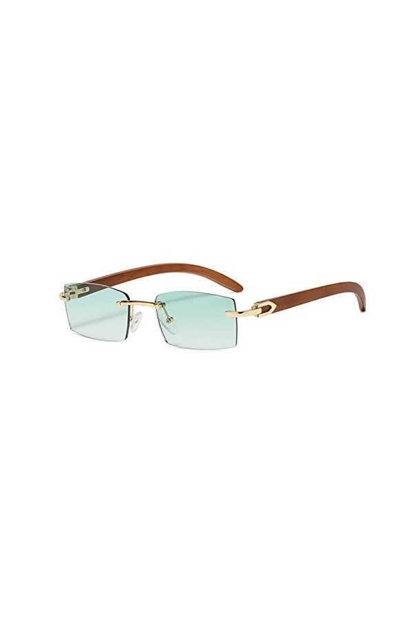 ZAGZIG Été extérieur sans Monture Rectangle Luxe Lunettes De Soleil pour Homme Femmes Mode Ultra Clair Bois Grain Lunettes De