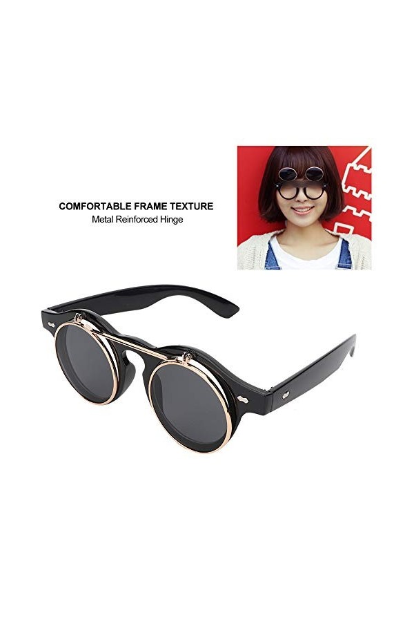ANKROYU Lunettes De Soleil à Rabat, Lunettes De Soleil à Monture Ronde, Lunettes De Soleil à Rabat De Style Punk Vintage, Lun
