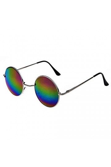 Lunettes de soleil hippie - rondes - jhon lennon - hommes - unisexe - polarisées uv400 - monture argentée - verres multicoule