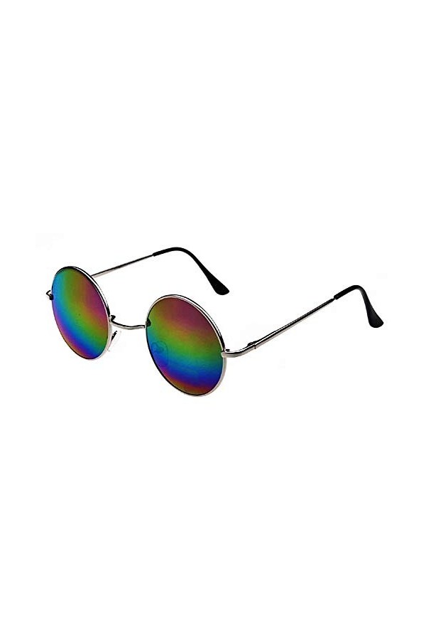 Lunettes de soleil hippie - rondes - jhon lennon - hommes - unisexe - polarisées uv400 - monture argentée - verres multicoule