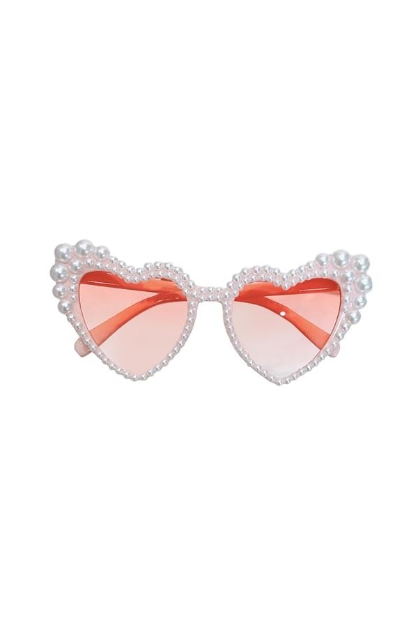 Oshhni Lunettes de soleil en forme de cœur, monture en perles dimitation, portables, décontractées, œil de chat pour femmes,