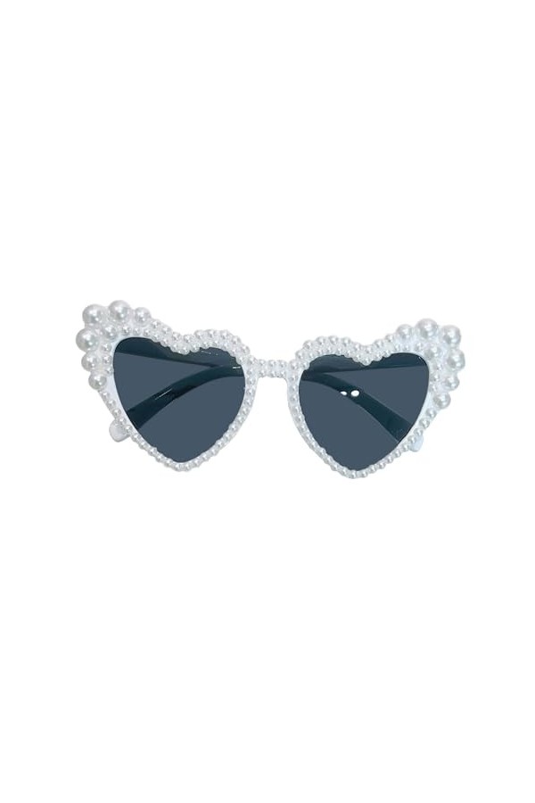 Oshhni Lunettes de soleil en forme de cœur, monture en perles dimitation, portables, décontractées, œil de chat pour femmes,