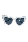 Oshhni Lunettes de soleil en forme de cœur, monture en perles dimitation, portables, décontractées, œil de chat pour femmes,