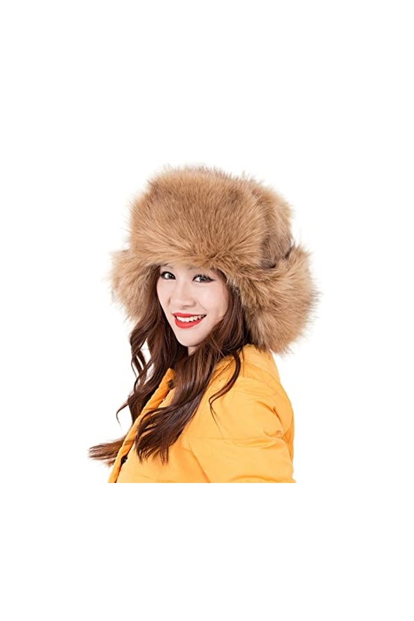 Ousyaah Chapeau Chapka en Fourrure de Renard Artificielle - Chapka Russe Fashion Chapeau de Trappeur Hiver Thermiques pour Fe