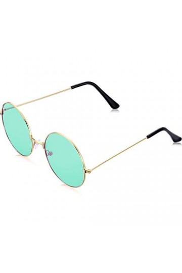 GOTOTOP Lunettes de Soleil Vintage à Monture Ronde en Alliage pour Hommes et Femmes, Lunettes Rétro avec Lentille en Résine, 