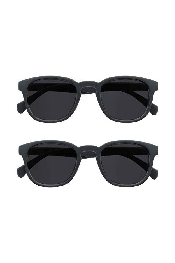 OPULIZE Pop Pack 2 Hommes Femmes Lisse Gris Mat Lecteurs Soleil Lunettes De Lecture UV400 Charnières Ressort Rétro Rond SS2-7