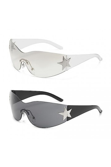 TARKDAK 2PCS Lunettes de Soleil Y2K Y2K Wrap Around Rave Goggles Fast Glasses sans Monture Y2K Accessoires UV Retro Punk Lune