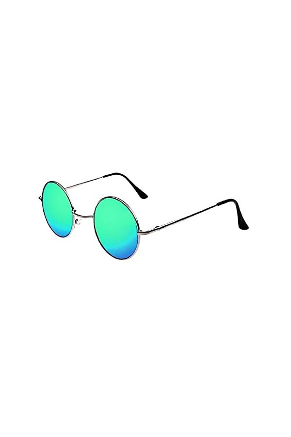 Lunettes de soleil Hippie rondes – Jhon Lennon – Homme – Monture argentée – Verres verts clairs – Idée cadeau Noël et anniver