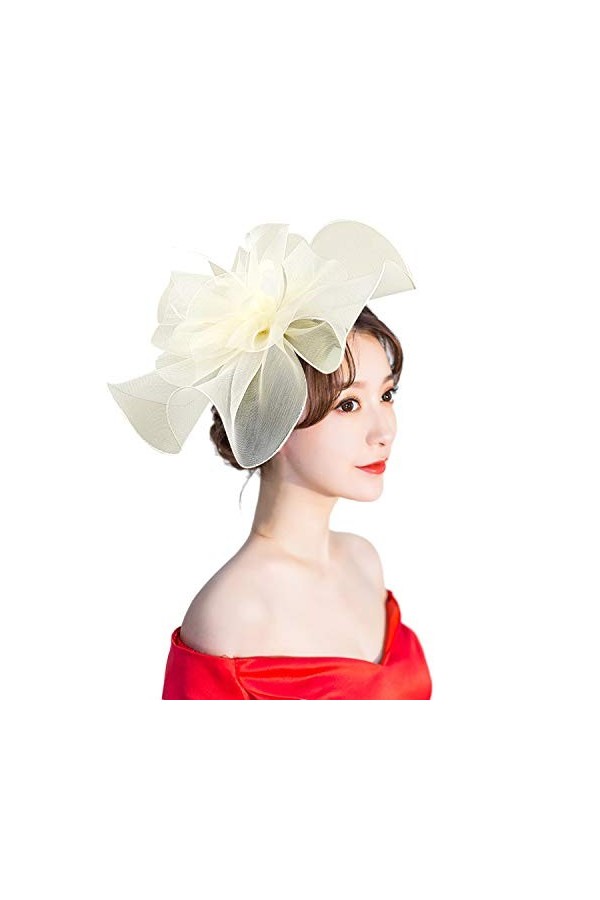 ITODA Fascinator Chapeau Femme Cocktail Party Chapeau Bibis Plumes Voilette Fleur Mariage Coiffure avec Bandeau et Clip Acces