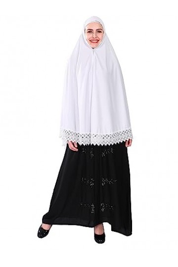 Hijab Écharpe longue Jilbab Khimar Bonnet Hajj Umrah Lot de 2, blanc, taille unique