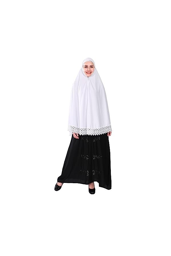 Hijab Écharpe longue Jilbab Khimar Bonnet Hajj Umrah Lot de 2, blanc, taille unique