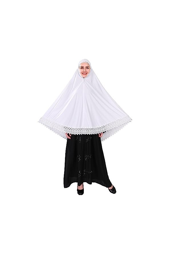 Hijab Écharpe longue Jilbab Khimar Bonnet Hajj Umrah Lot de 2, blanc, taille unique