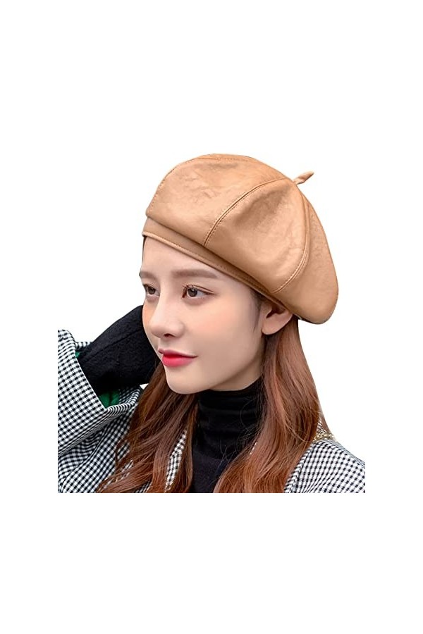 Maeau - Chapeau de Peintre Cabbie Casquette Femme Newsboy Casquette Cuir PU Chapeau Vintage Baker Boy Hats Peaked Winter Hat 