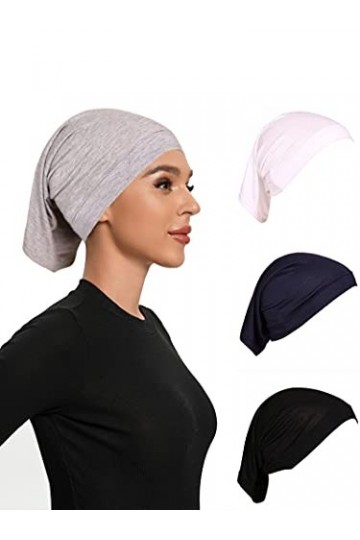 Lot de 4 couvre-chefs pour femme, Gris clair, blanc, bleu marine, noir, Medium-Large