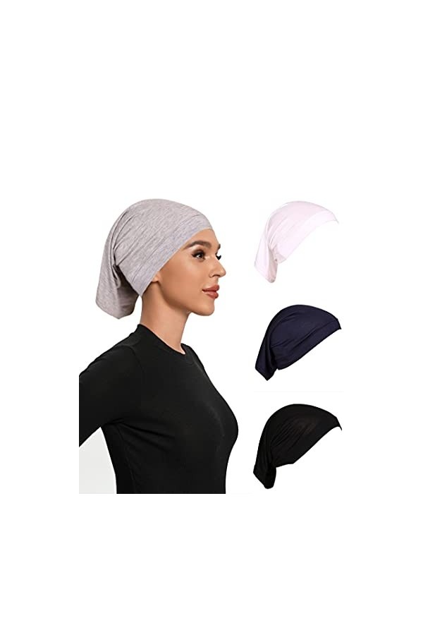 Lot de 4 couvre-chefs pour femme, Gris clair, blanc, bleu marine, noir, Medium-Large