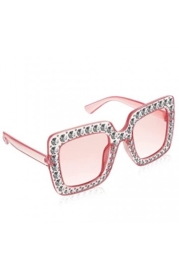 Androxeda Lunettes de soleil strass surdimensionnées carrées unisexe diamant bling bling lunettes rose femmes lunettes de sol