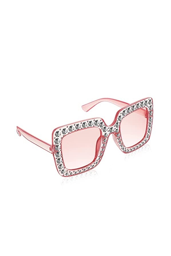 Androxeda Lunettes de soleil strass surdimensionnées carrées unisexe diamant bling bling lunettes rose femmes lunettes de sol