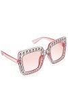 Androxeda Lunettes de soleil strass surdimensionnées carrées unisexe diamant bling bling lunettes rose femmes lunettes de sol