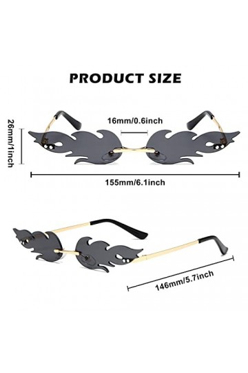 4 Paires de Flamme Lunettes de Soleil Sans Monture Lunette Soleil en Forme Flamme Lunettes Soleil Flamme Sans Cadre Verres Le