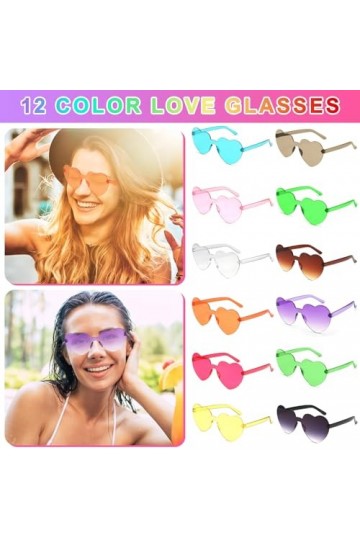 SAMISO 24 Paires de Lunettes en Forme de Cœur/Étoile Hippie Rétro,Lunettes de Soleil en Forme de Coeur,Lunettes de Soleil Tra