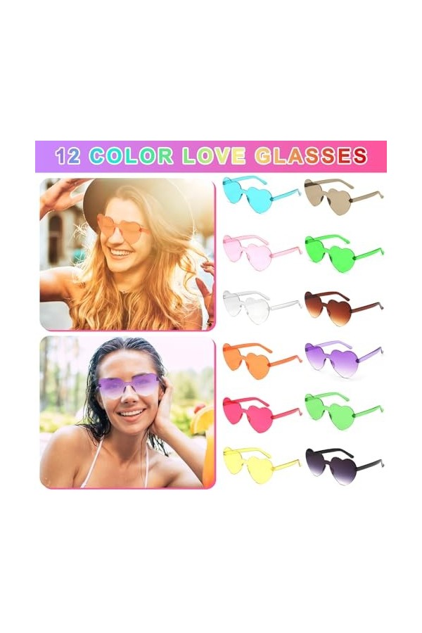 SAMISO 24 Paires de Lunettes en Forme de Cœur/Étoile Hippie Rétro,Lunettes de Soleil en Forme de Coeur,Lunettes de Soleil Tra