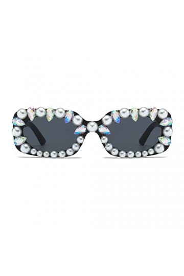 Long Keeper Lunettes de Soleil Rectangulaires Strass pour Femme Homme Retro Lunettes Carré Vintage Année 90 Lunettes Festival
