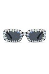 Long Keeper Lunettes de Soleil Rectangulaires Strass pour Femme Homme Retro Lunettes Carré Vintage Année 90 Lunettes Festival