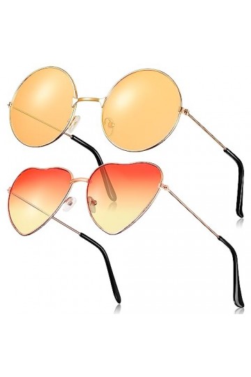 Fiada 2 Paires Lunettes de Soleil Hippies Lunettes de Soleil Rétro Lunettes de Soleil Vintages Lunettes de Soleil Rondes et C
