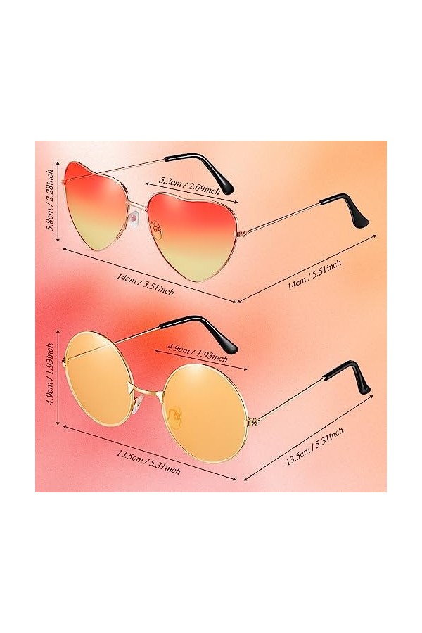 Fiada 2 Paires Lunettes de Soleil Hippies Lunettes de Soleil Rétro Lunettes de Soleil Vintages Lunettes de Soleil Rondes et C