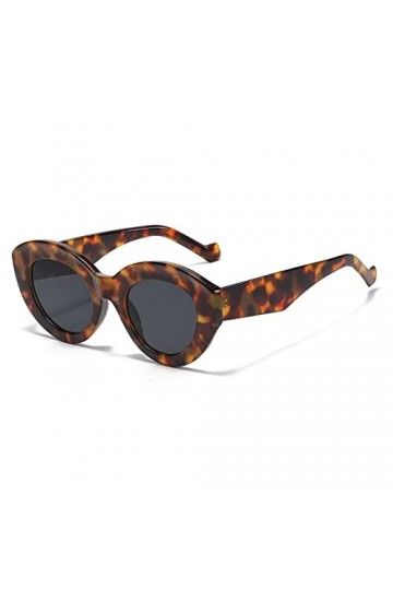 YAMEIZE Lunettes de Soleil Rétro Épaisse œil de Chat Ovale Ronde Années 90 pour Femmes et Hommes Lunettes de Soleil Gris Léop