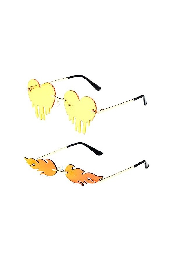 LaVenty Yellow Flame lunettes de soleil Heart 90 s Party lunettes de soleil femmes Hip Hop lunettes hommes Rock Party fourni