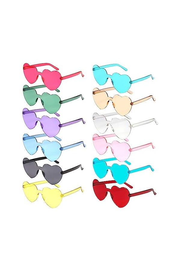 GUBOOM 12 Paires Lunettes de Soleil Femme Coeur, Lunettes Fête en Forme de Cœur, Lunettes de Soleil Sans Monture en Forme de 